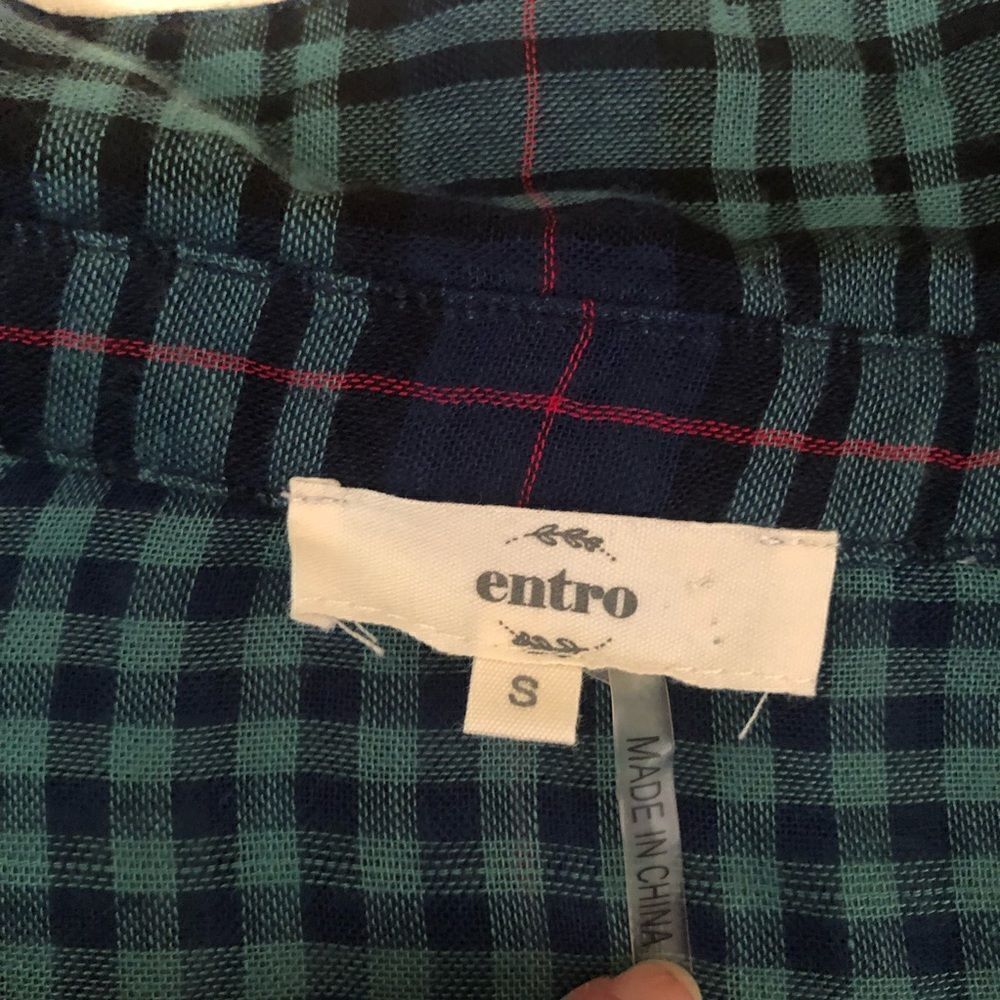 Entro Plaid Button Down Shirt Drawstring Sleeve S… - image 8